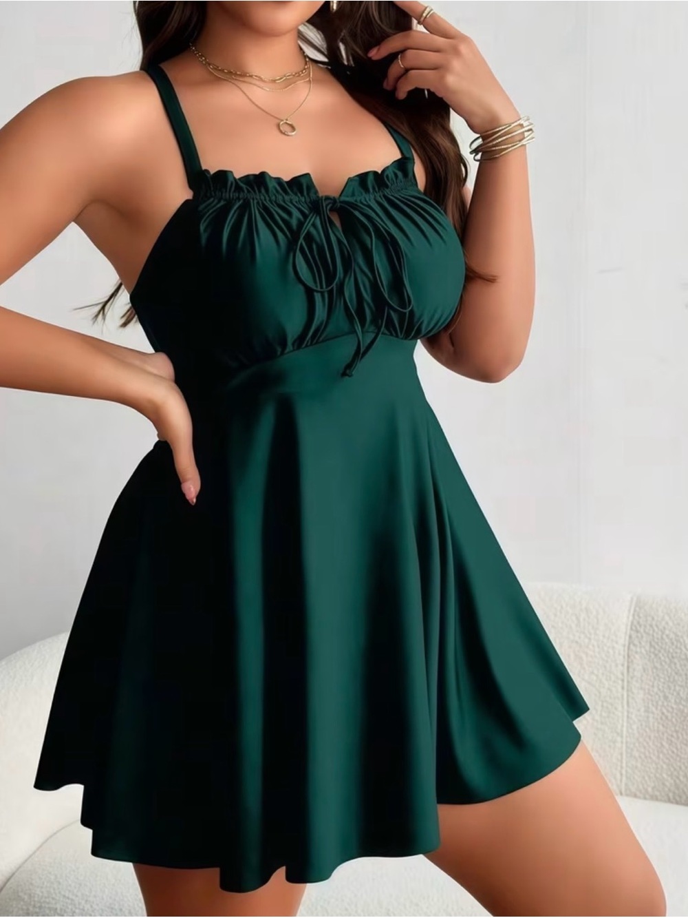 Emerald Green Ruffled Tie-Front Swimsuit